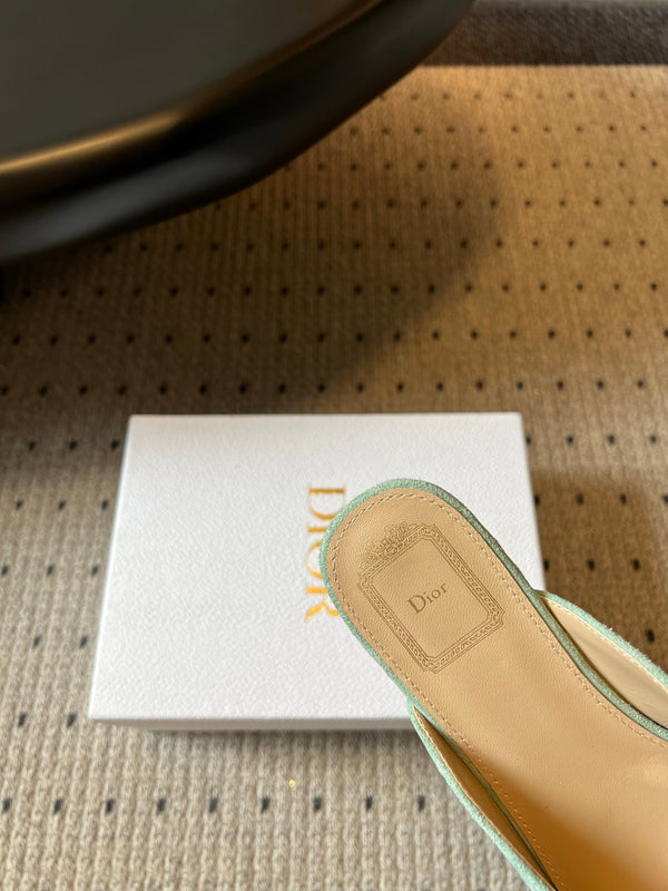 CD Baby Bow Mules Gold Bow Mint Green Suede 858671