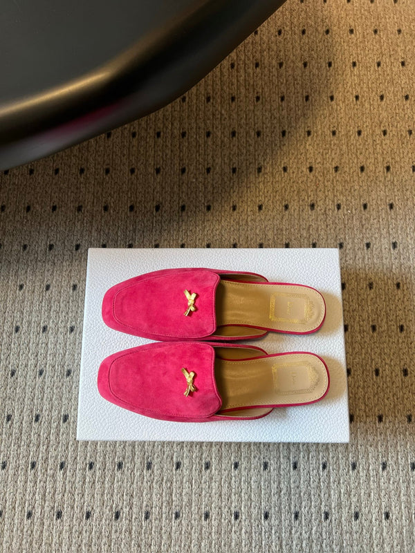 CD Baby Bow Mules Gold Bow Red Suede 858668