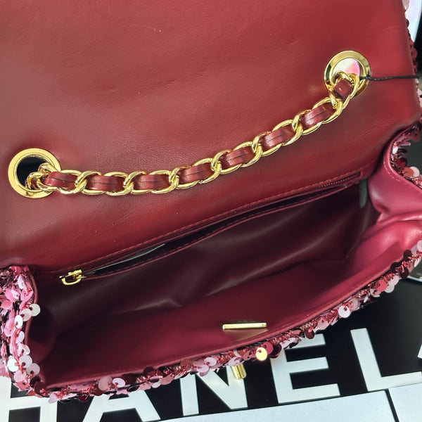 CC Flap Bag Floral 20cm Pink Sequin Leather GHW 158374