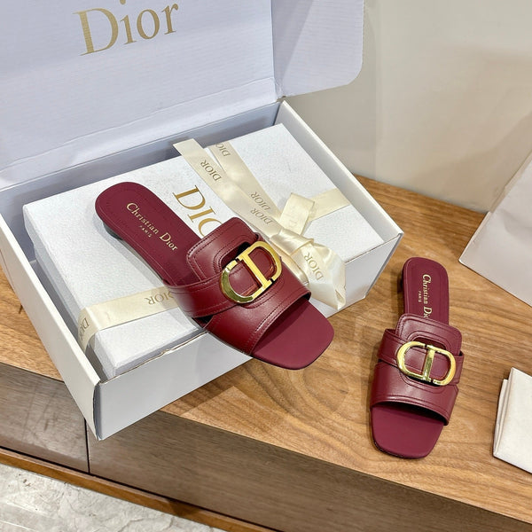 CD Montaigne Slides Buckle Burgundy Calfskin Leather 862371