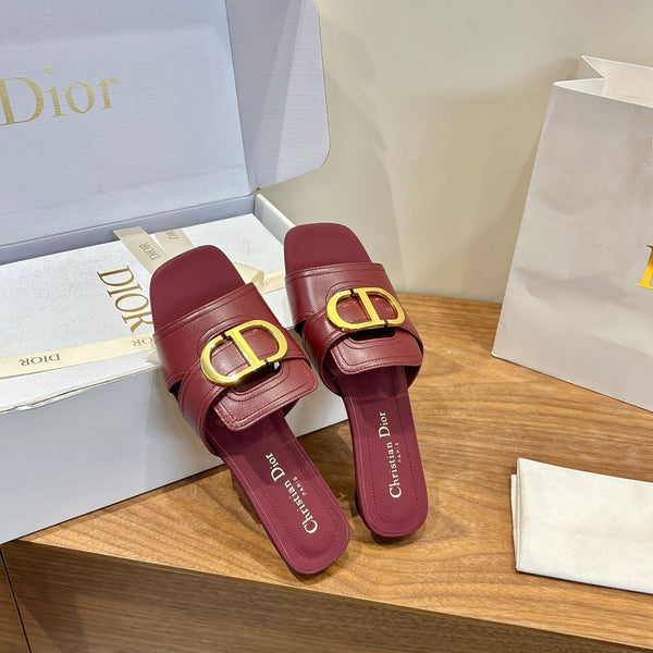 CD Montaigne Slides Buckle Burgundy Calfskin Leather 862371