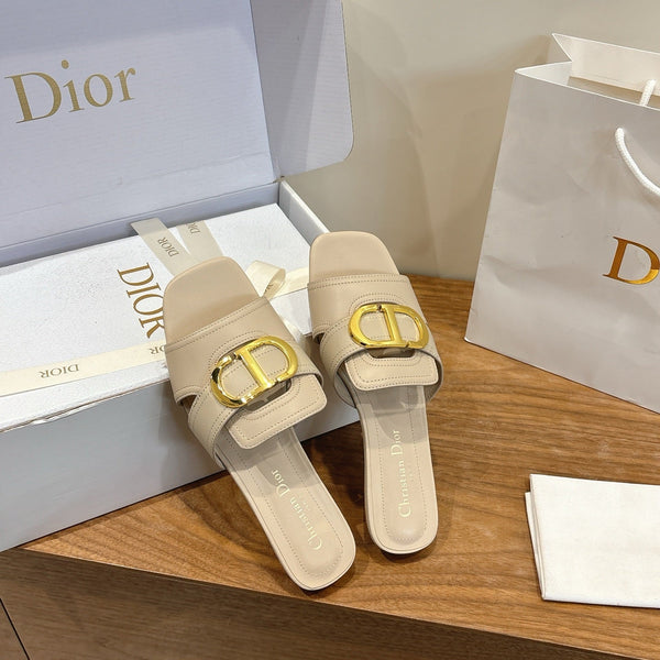 CD Montaigne Slides Buckle Light Beige Calfskin Leather 862369
