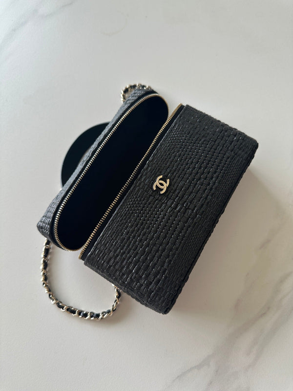 CC Vanity With Chain 17cm Black Woven Raffia & Lambskin 292223