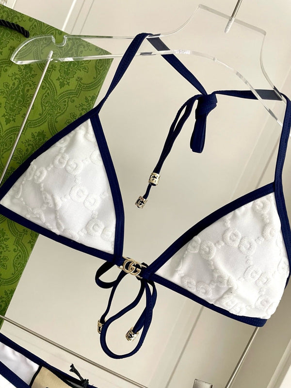 GG Jacquard Two-Piece Bikini Swimsuit White 330770