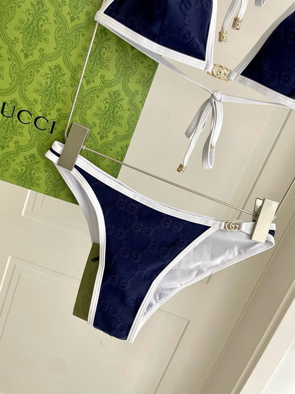 GG Jacquard Two-Piece Bikini Swimsuit Navy 330769