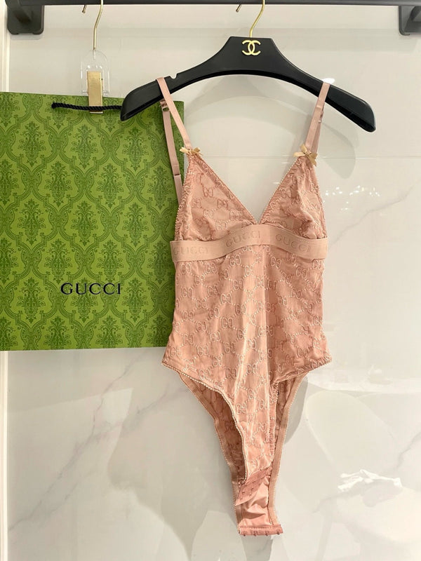 GG Embroidered Logo One-Piece Swimsuit Pale Pink 330782