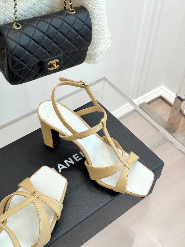 CC 26A Strappy Stiletto Sandals Beige Leather 878668