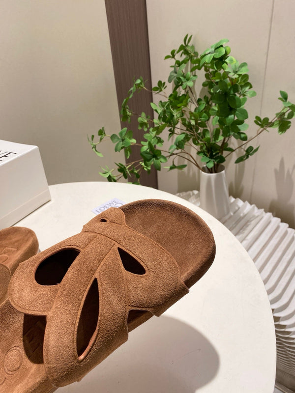 Loew Ease Monogram Slides Brown Suede Leather 881376