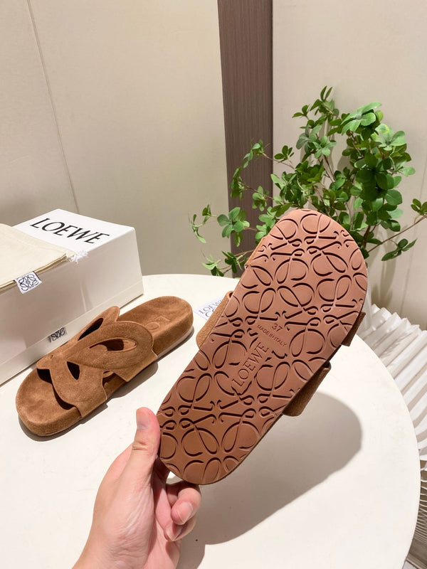 Loew Ease Monogram Slides Brown Suede Leather 881376