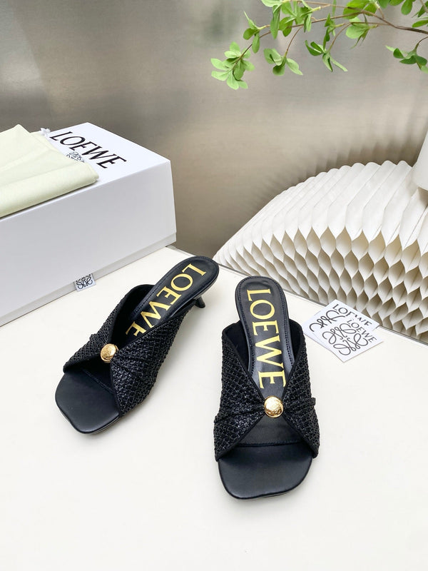 Loew Pebble Soft Sandals Black Lambskin Leather 881365
