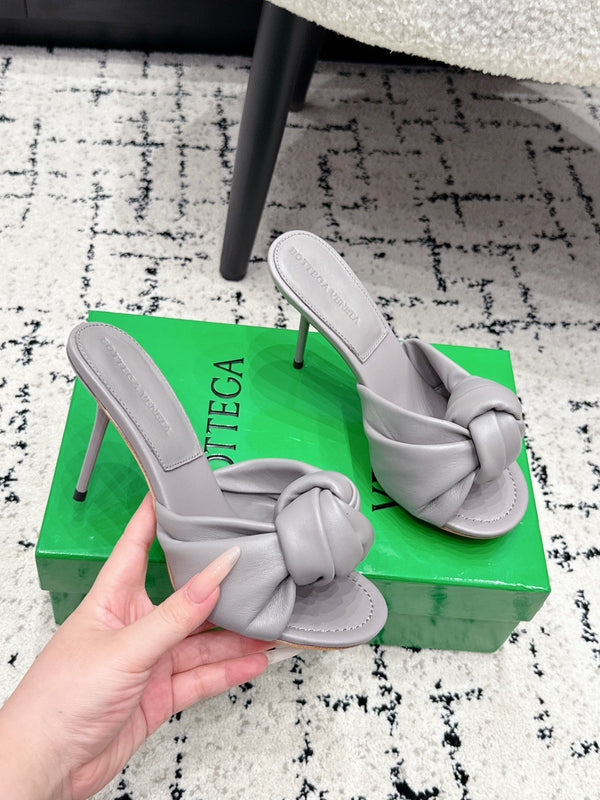 BV Knot Mule Sandals 9cm Grey Lambskin Leather 880940