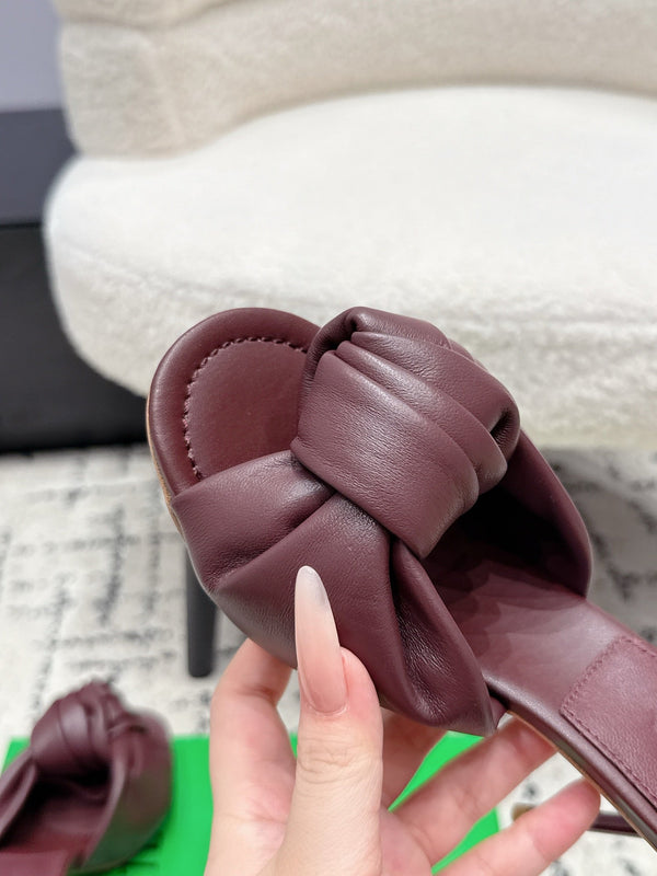 BV Knot Mule Sandals 9cm Burgundy Lambskin Leather 880939