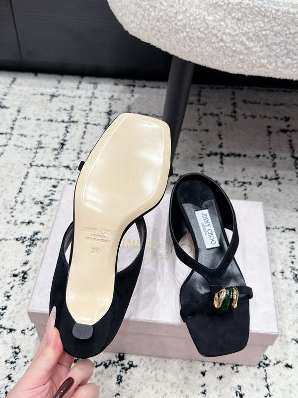 JC Emeri Stone Sandals 3cm Black Suede Leather 880816
