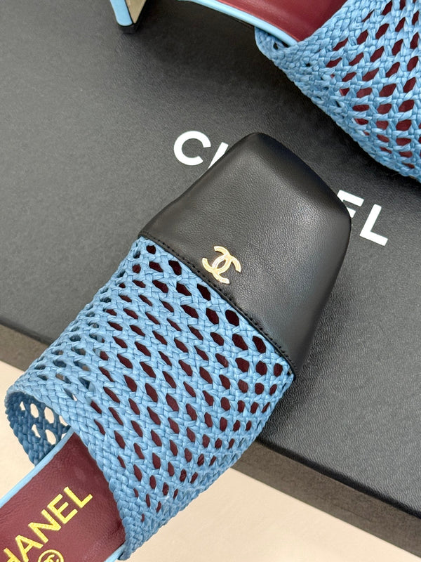 CC Woven Square-Toe Mules Blue Black Leather 887978