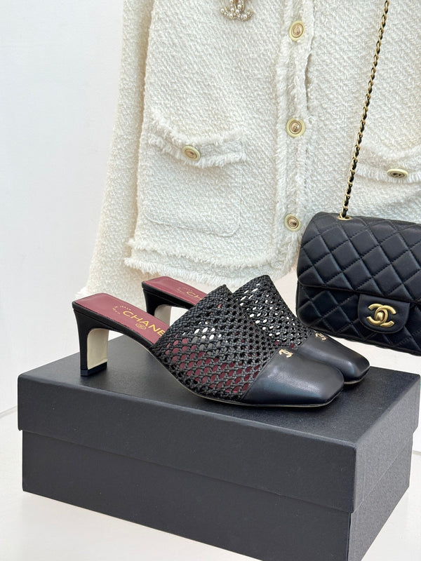 CC Woven Square-Toe Mules Black Leather 887977