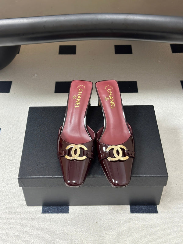 CC 26A Square Toe Mules 6cm Burgundy Patent Leather 888043