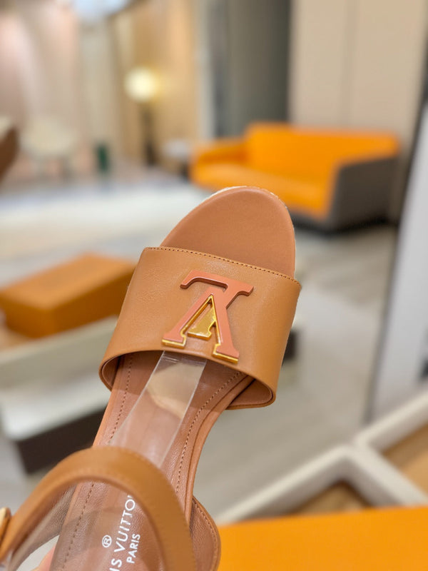 LV Platform Espadrille Wedge Sandals Tan Brown Cowhide Leather 888648