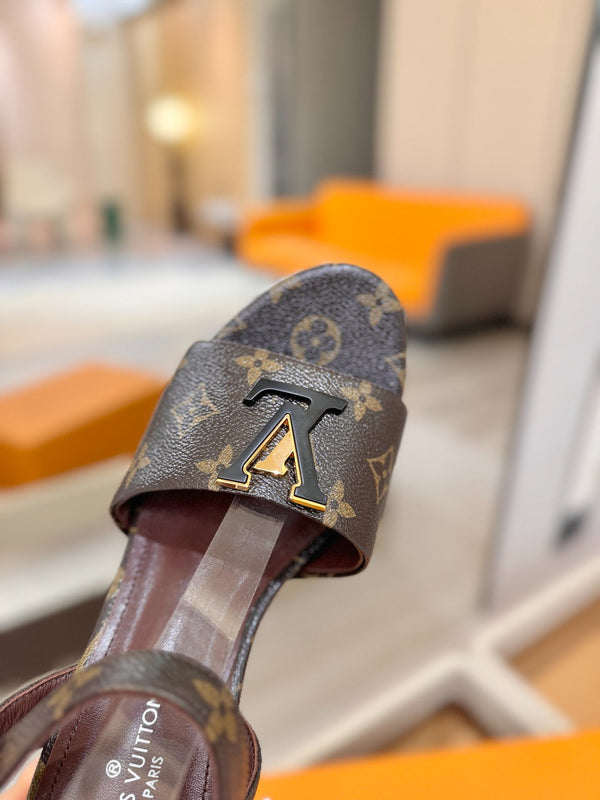 LV Starboard Wedge Sandals Brown Monogram Leather 888646