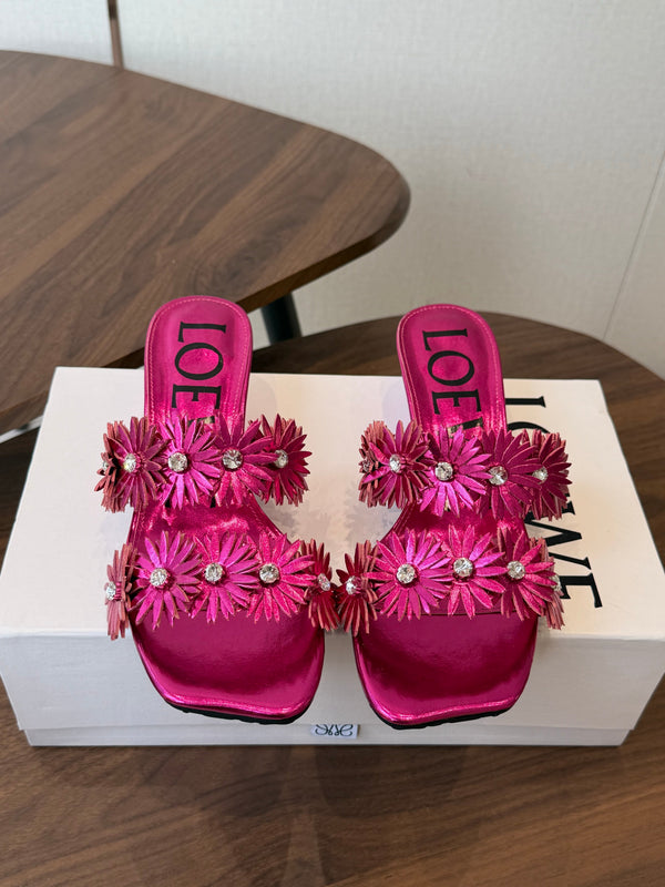 Loew Paula's Ibiza Petal Flower Sandals Pink Leather 889896