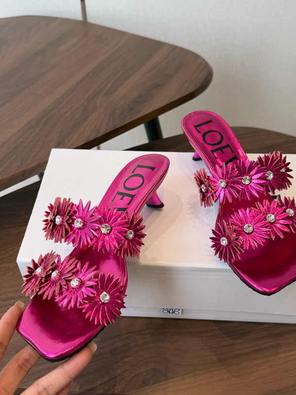 Loew Paula's Ibiza Petal Flower Sandals Pink Leather 889896