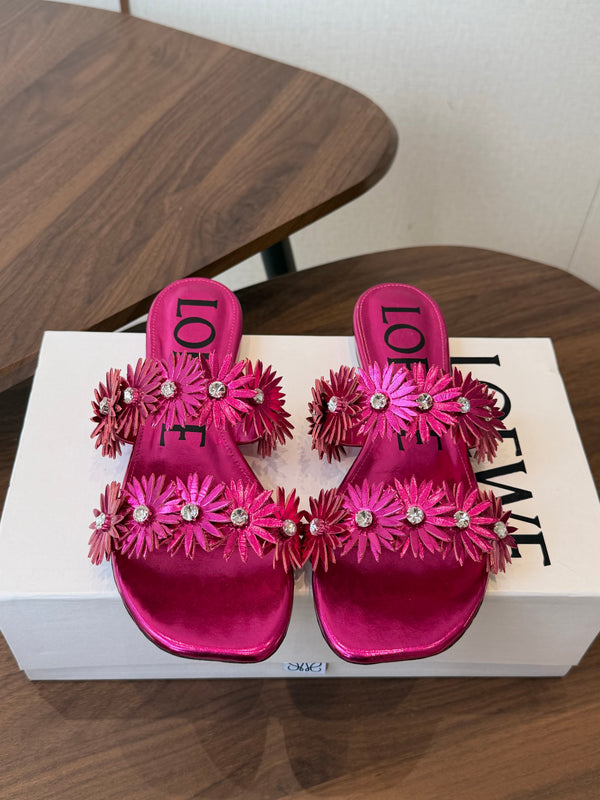Loew Paula's Ibiza Petal Flower Flat Sandals Pink Leather 889892