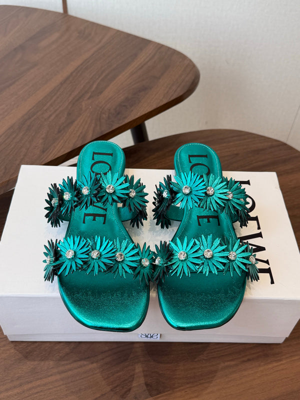 Loew Paula's Ibiza Petal Flower Flat Sandals Turquoise Leather 889890