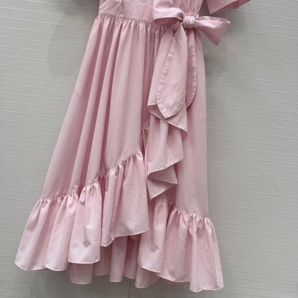 CD Dioriviera D-Stripes Ruffled Dress Pink White Polyester 401921