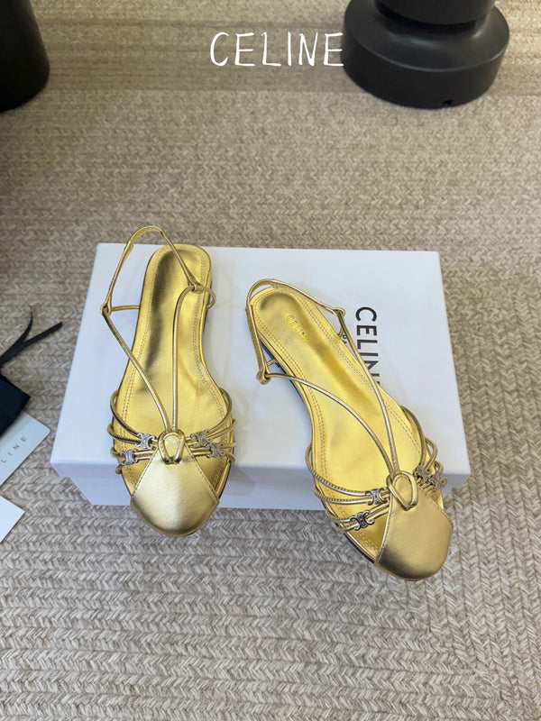 CL Gelie Flat Sandals Gold Metallic Calfskin Leater 891052