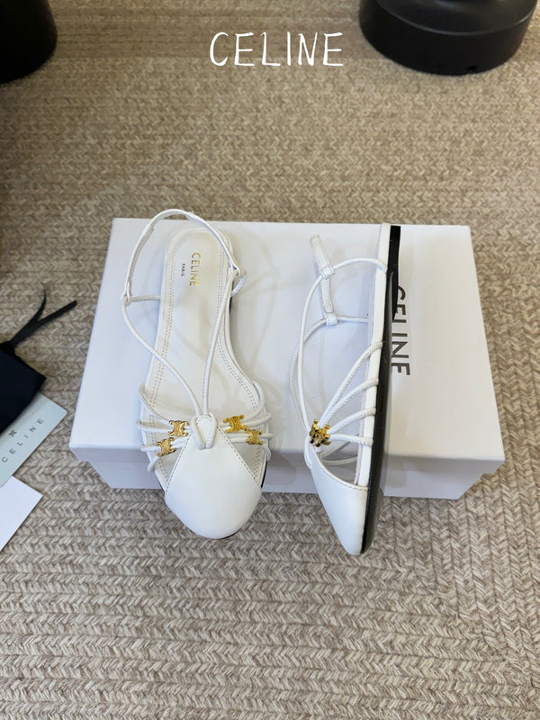 CL Gelie Flat Sandals White Calfskin Leather 891051
