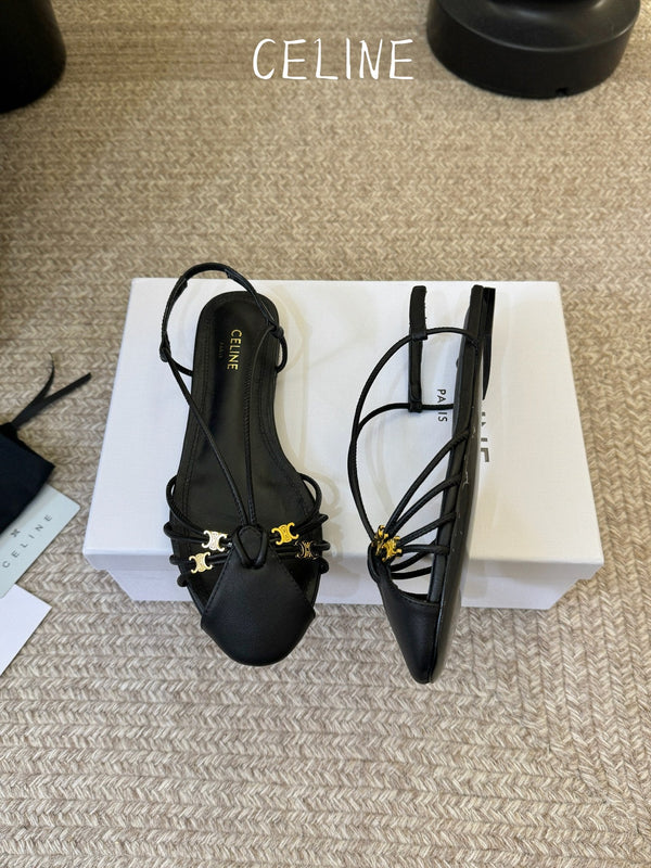 CL Gelie Flat Sandals Black Calfskin Leather 891049
