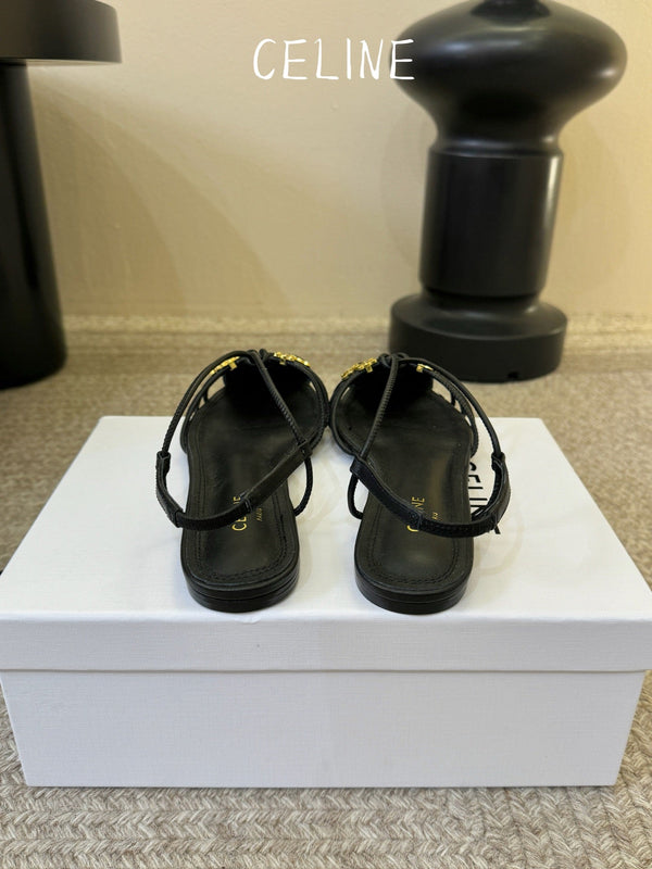 CL Gelie Flat Sandals Black Calfskin Leather 891049