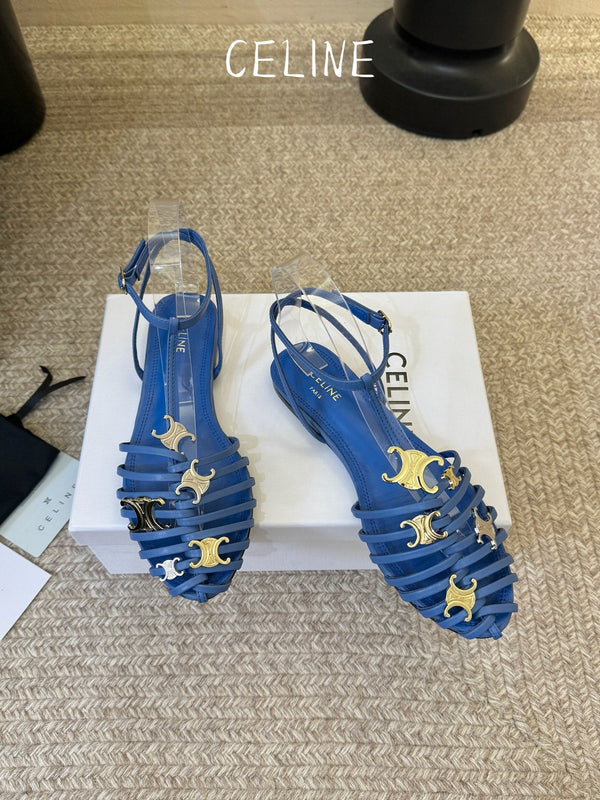 CL Triomphe Ankle Strap Sandals Blue Calfskin Leather 891057