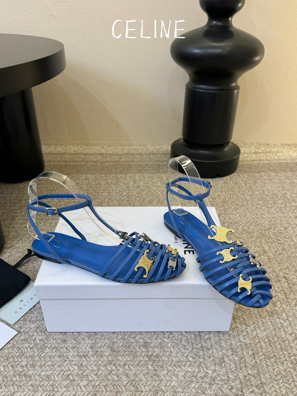 CL Triomphe Ankle Strap Sandals Blue Calfskin Leather 891057