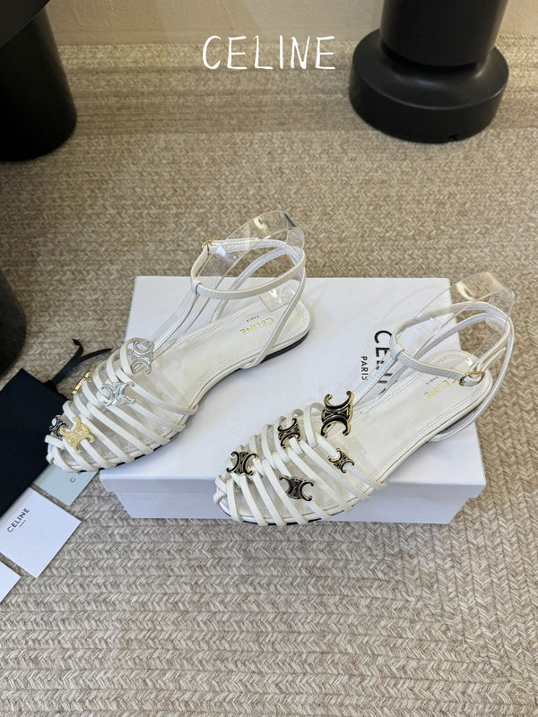 CL Triomphe Ankle Strap Sandals White Calfskin Leather 891055