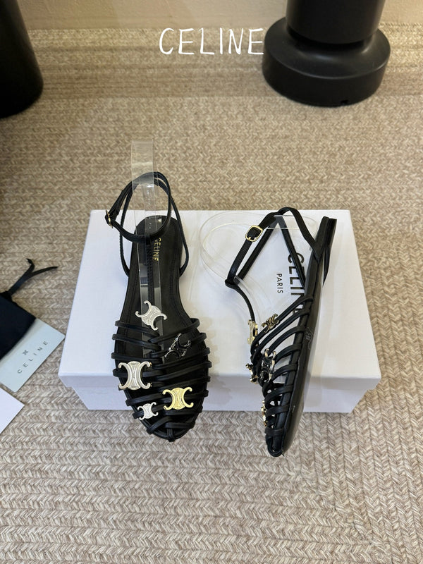 CL Triomphe Ankle Strap Sandals Black Calfskin Leather 891054
