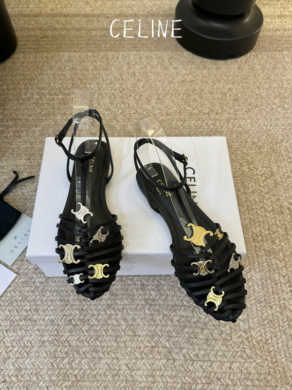 CL Triomphe Ankle Strap Sandals Black Calfskin Leather 891054