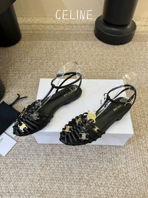 CL Triomphe Ankle Strap Sandals Black Calfskin Leather 891054