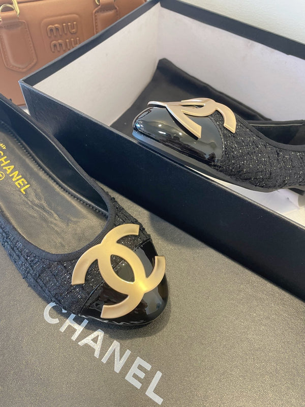 CC 26P Ballet Flats Black Tweed & Patent Leather 890836