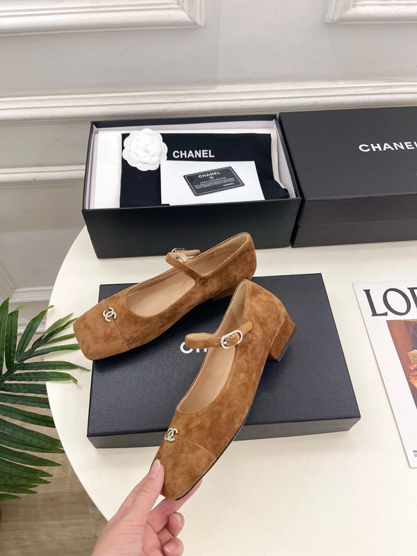 CC Square Toe Mary Jane Flats 2.5cm Brown Suede 891751