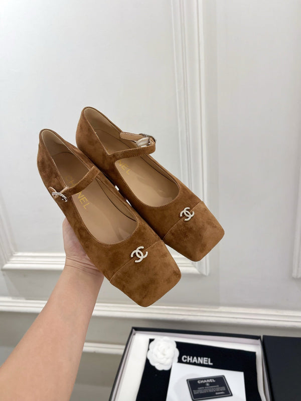 CC Square Toe Mary Jane Flats 2.5cm Brown Suede 891751