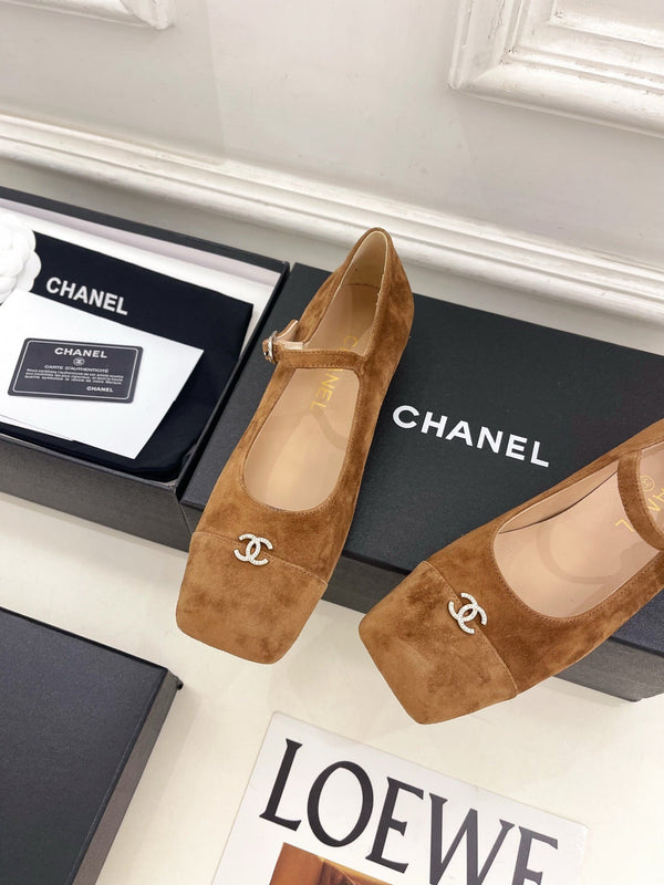 CC Square Toe Mary Jane Flats 2.5cm Brown Suede 891751