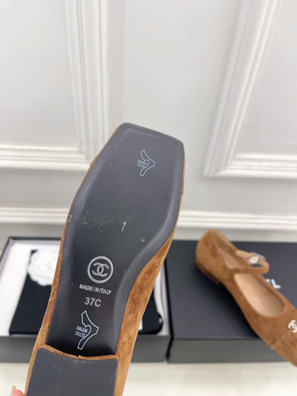 CC Square Toe Mary Jane Flats 2.5cm Brown Suede 891751
