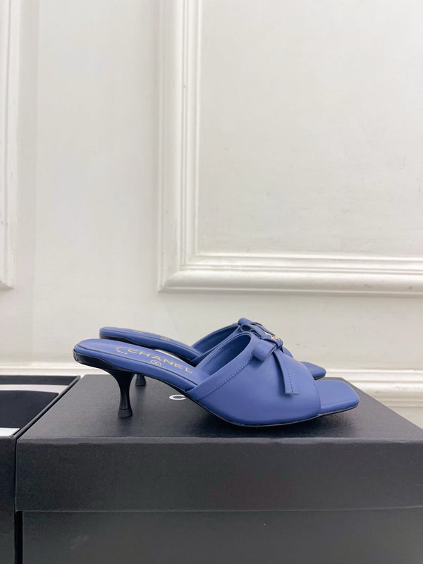 CC Bow Mules 5cm Blue Lambskin Leather 891756