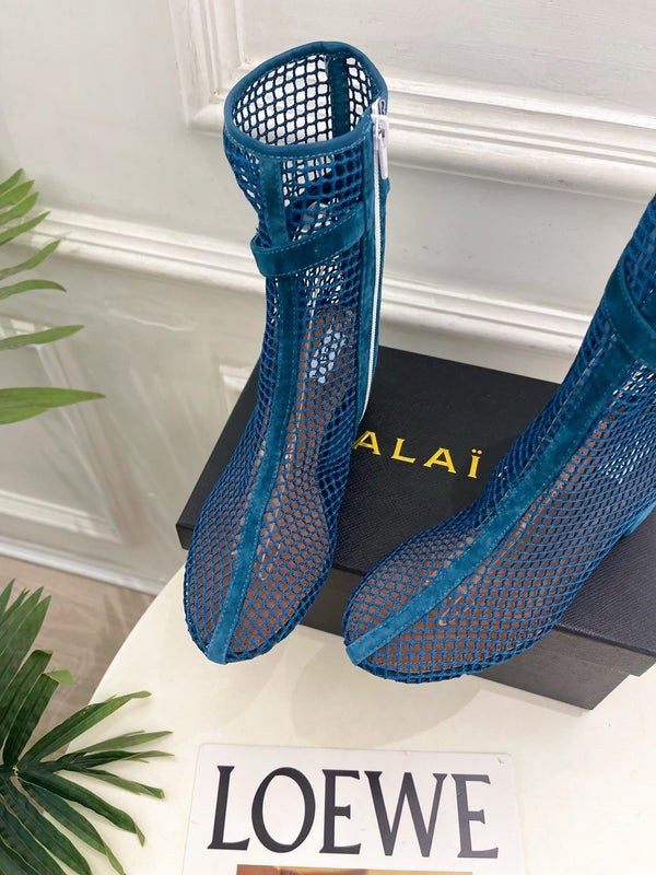 Alaia Boots 5.5cm Fishnet Ankle Boots Dark Blue Mesh Suede 892045