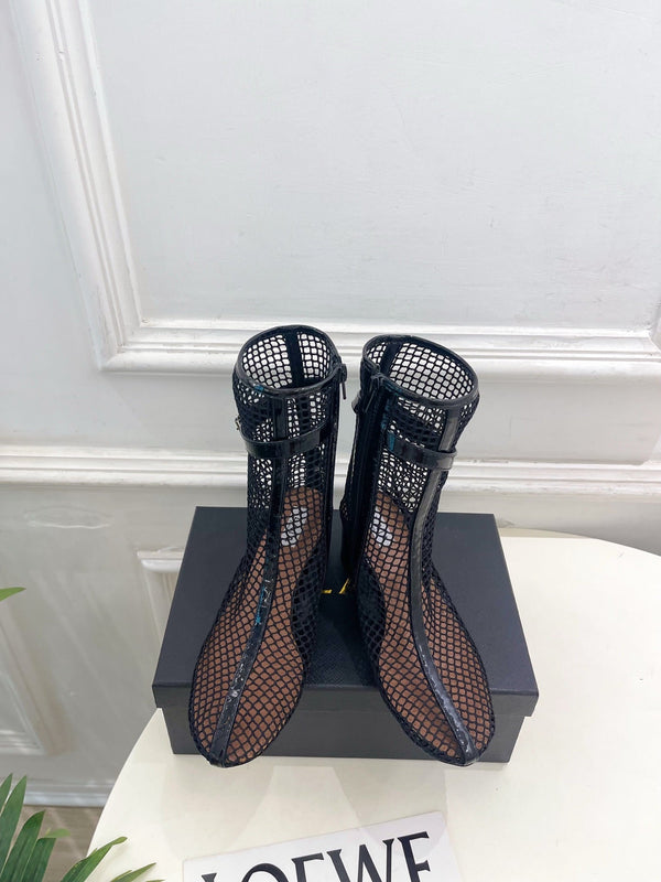 Alaia Boots 5.5cm Fishnet Ankle Boots Black Mesh Patent Leather 892042