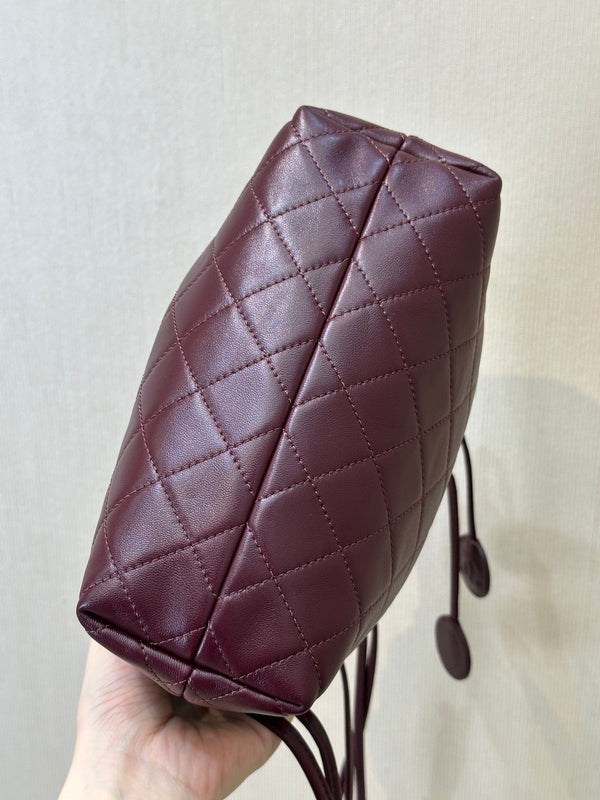 CC Drawstring Bag 22cm Burgundy Lambskin Leather