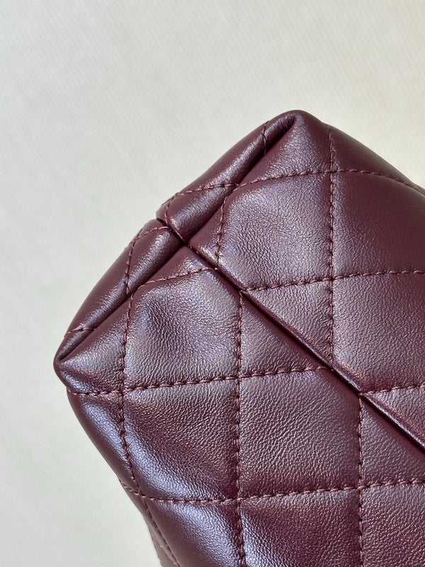 CC Drawstring Bag 22cm Burgundy Lambskin Leather