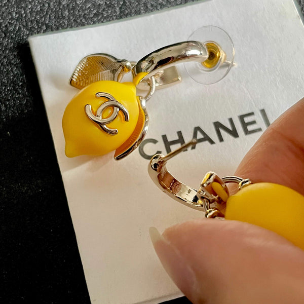 CC Lemon Stud Earrings Yellow Enamel 659651