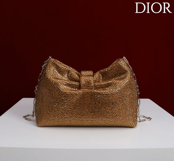 CD Small Bow Bag 27cm Gold Strass 160743