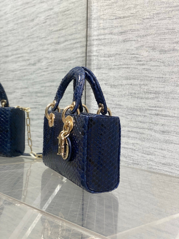 CD Lady D-Joy Bag 22cm Navy Snakeskin Leather GHW 160000